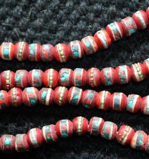 bone beads with inlay red
